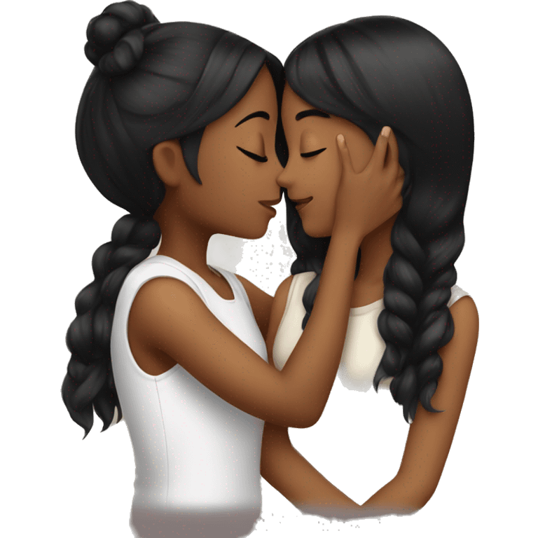 two girls with black hair kissing emoji