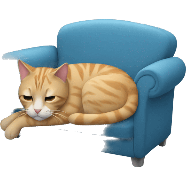  cat out of breath laying on a blue couch emoji