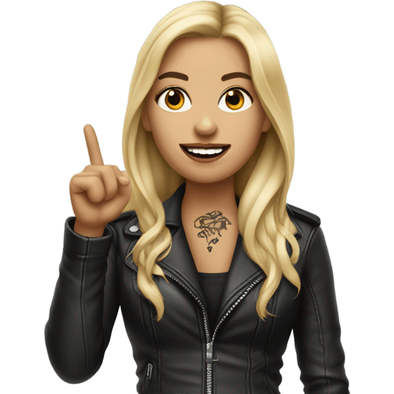 Blonde women with LONG HAIR, in Leather Jacket, Body Covered with Tattoos, POINTING YOU FORWARD with her HAND with INDEX FINGER, Hyper Realistic emoji