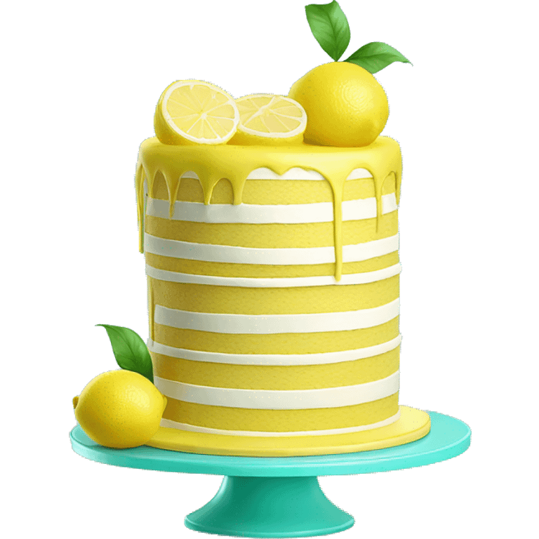 Isolated realistic layered lemon cake on tiffany blue cake stand. emoji