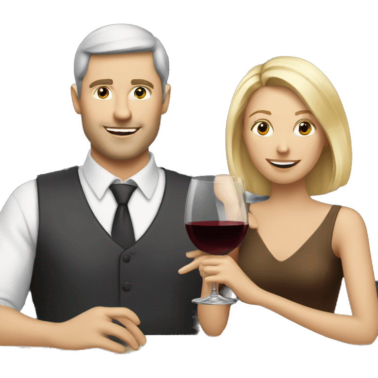 A white man with brown hair drinking wine with his blonde wife emoji