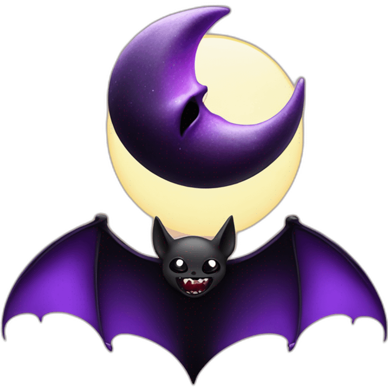 purple black vampire bat wings flying in front of large dripping crescent moon emoji