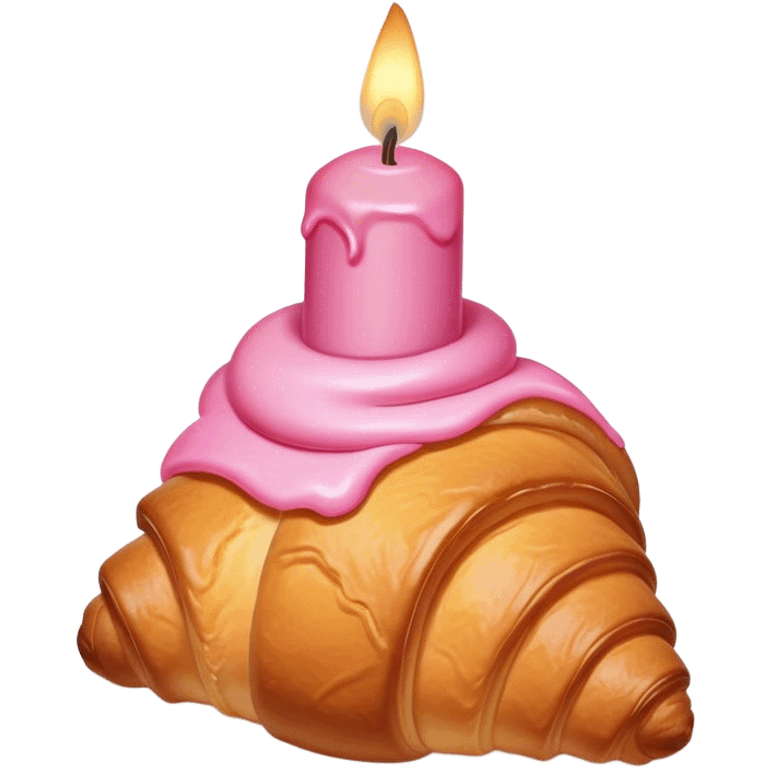 croissant with a small pink birthday candle on top emoji