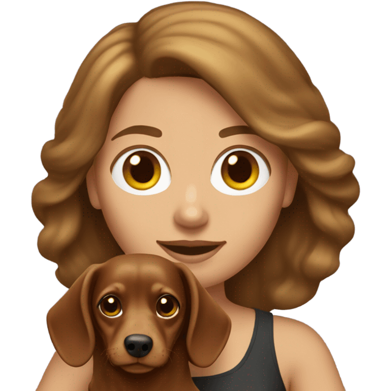 Brown haired woman with blonde long haired dachshund emoji