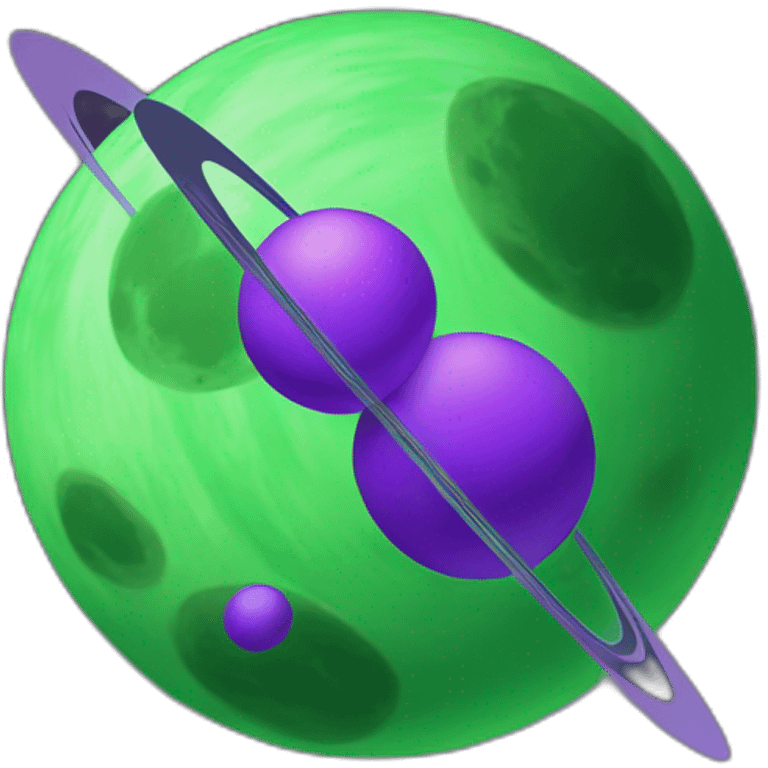 green planet with purple saturn rings and moon emoji