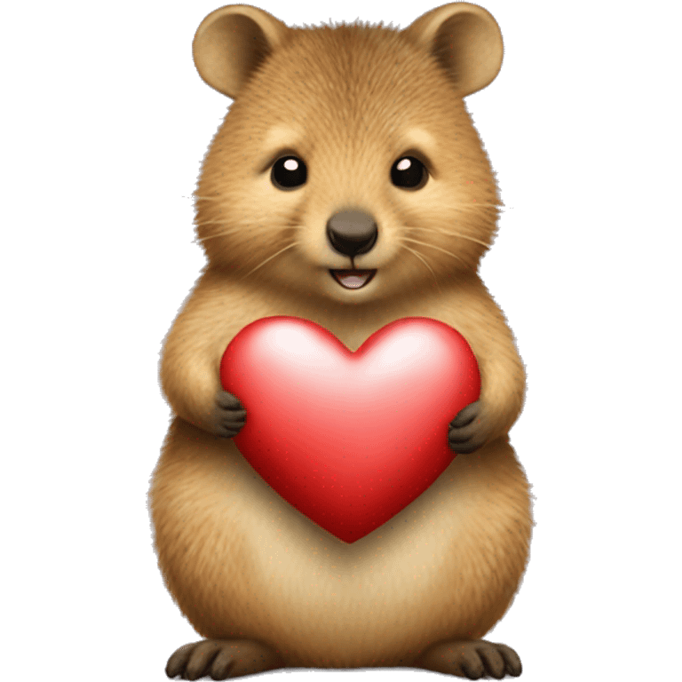 A realistic quokka holding a big heart emoji