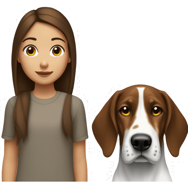 Girl with brown hair and a treeing walker coonhound who is black and white with little brown emoji