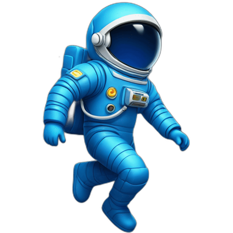 blue spaceman in a blue suit flying straight up into space with bluecadet logo on sleeve emoji