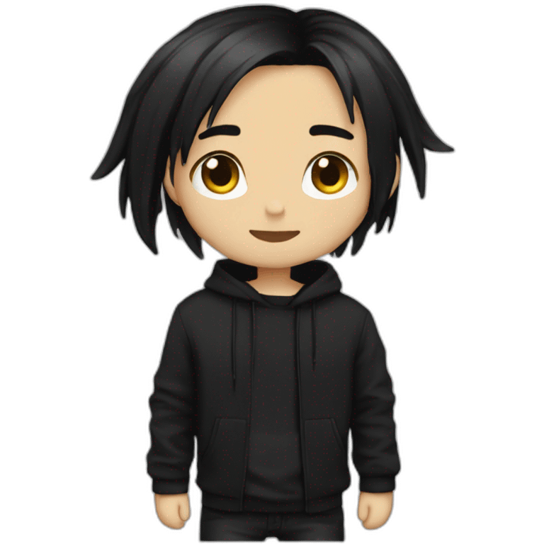 full body person straight black hair black clothes, emo emoji