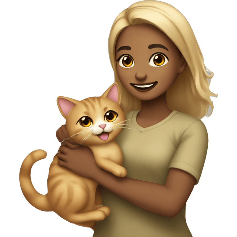 A brown girl from Dubai with blonde brownish hair holding a cat and smiling and winking  emoji