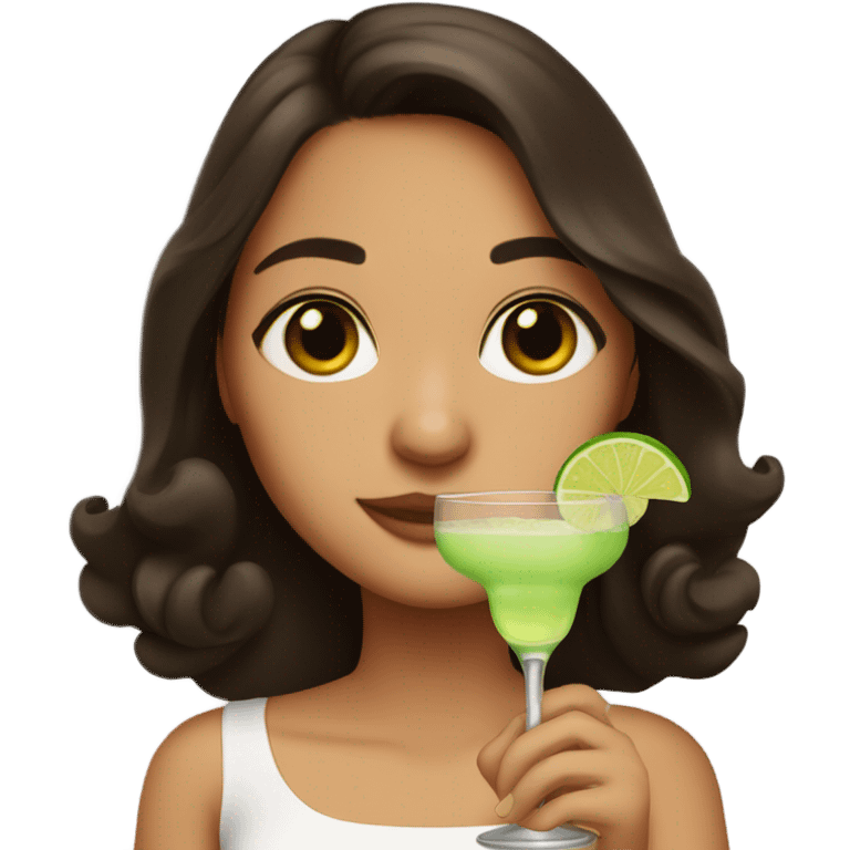 Brunette girl with brown eyes holding a margarita drink on hand emoji