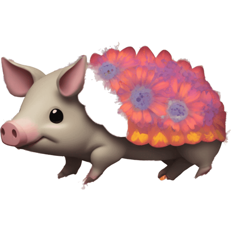 retro groovy hippie floral patterns on a pig armadillo centipede emoji