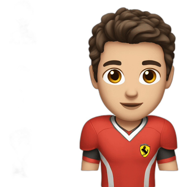 a white male teenager white with no beard and very short dark hair and brown eyes in a red ferrari jersey emoji