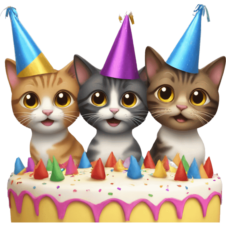 three cats at a birthday party emoji