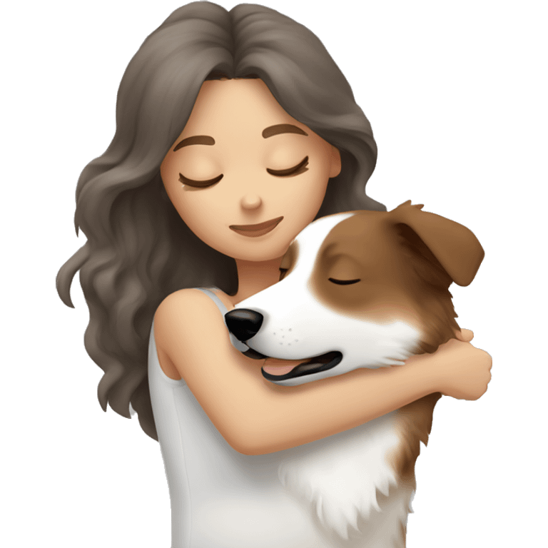 White woman brown hair sleeping with a white and grey Australian shepherd  emoji