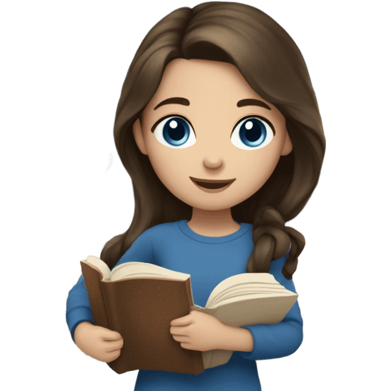  cute brunette girl with brown hair and blue eyes and books emoji