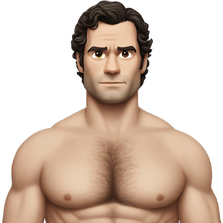 Henry Cavill with a upper body, featuring a naturally textured chest and underarms. emoji