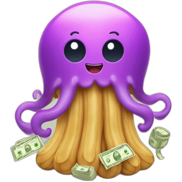 Peanut butter cute jellyfish hugging money bag emoji