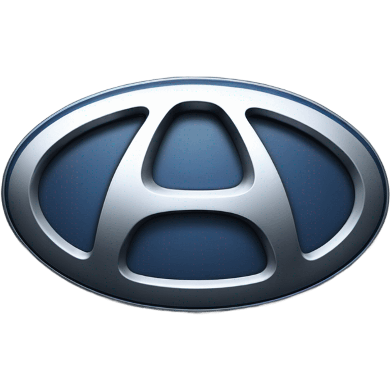 A highly detailed, photorealistic image of a Hyundai car emblem, stylized “H” enclosed in an oval shape emoji