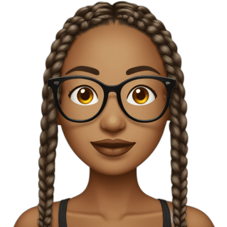 Mujer con box braids pelo castaño con gafas emoji