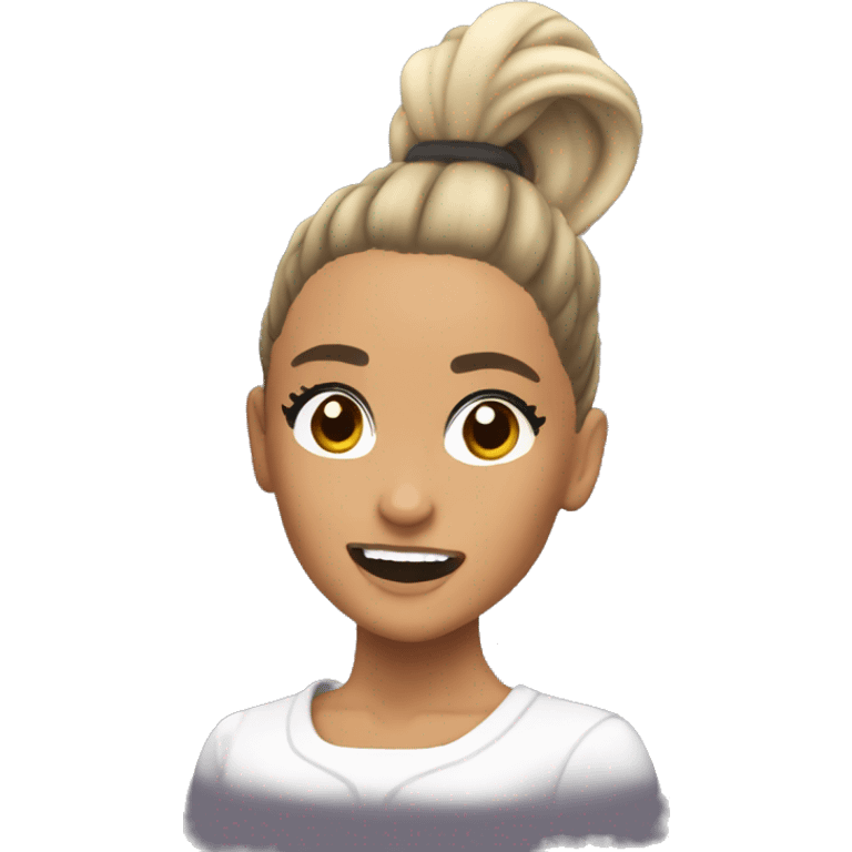 ariana grande with a high ponytail with an explosion behind emoji