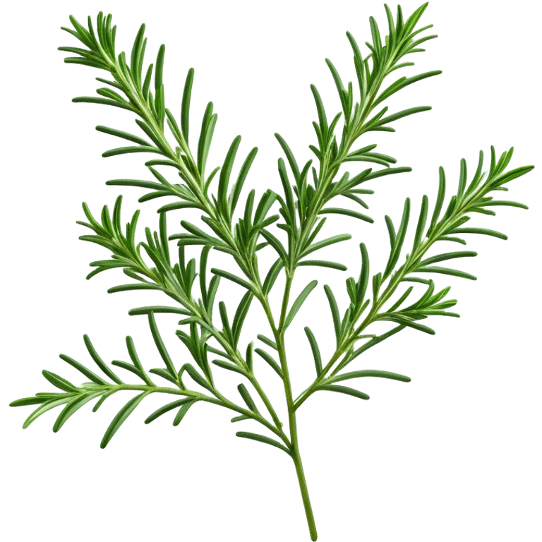 Cinematic Realistic Rosemary Emoji, Fragrant and fresh, with slender green stems covered in needle-like leaves, which release a distinctive herbal scent. The plant seems to exude energy, with soft sprigs of leaves stretching upwards. Soft glowing outline, capturing the essence of earthy healing and aromatic delight in a sprig of rosemary! emoji