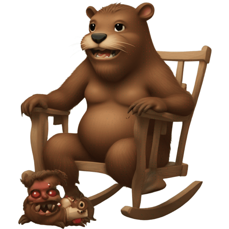 Giant beaver man in rocking chair petting his demon pet emoji