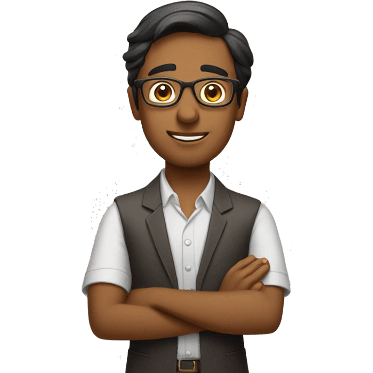 smart indian guy with glasses showing a presentation emoji