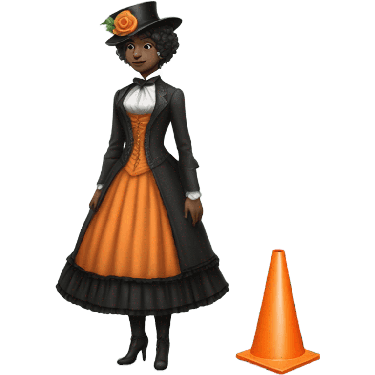 galora in Victorian dress elegant, full body, holding "big traffic cone" emoji