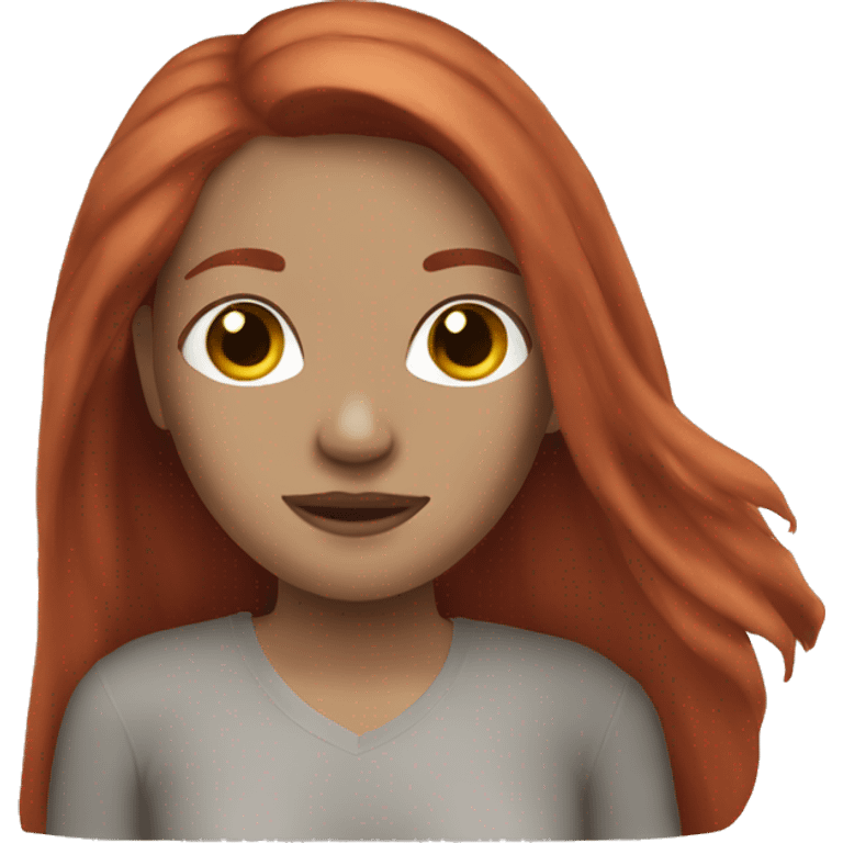 A red-haired girl with long hair wearing a clay mask emoji