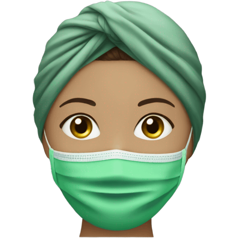 Brunette girl wearing a turban and a green face mask  emoji