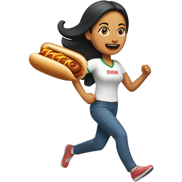 Mexican woman running with a hotdog  emoji