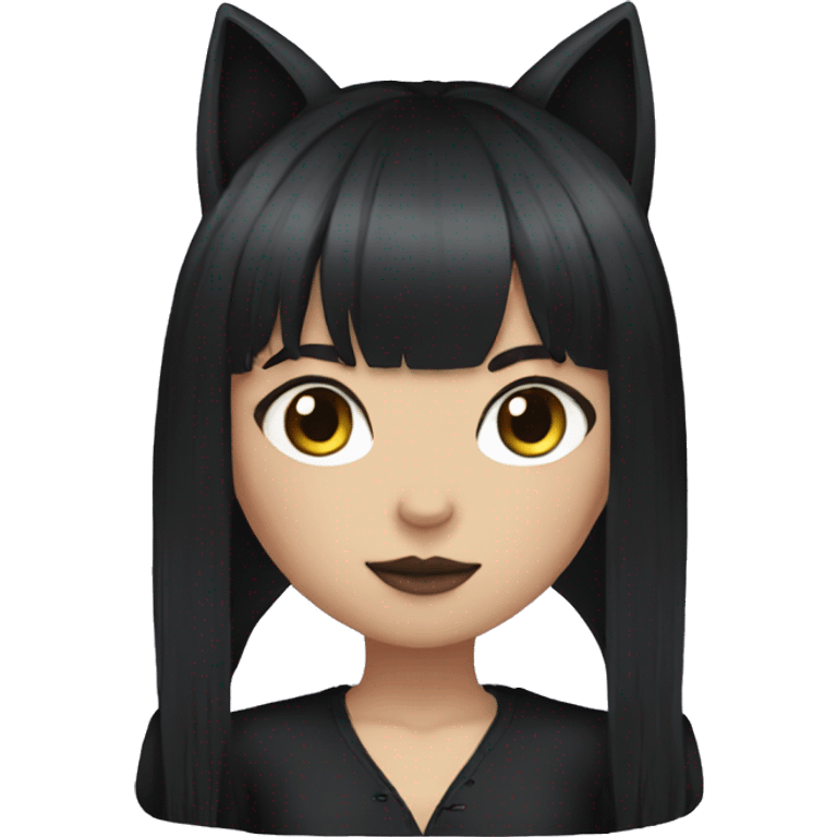 brunette goth girl with long hair,bangs, and cat ears emoji