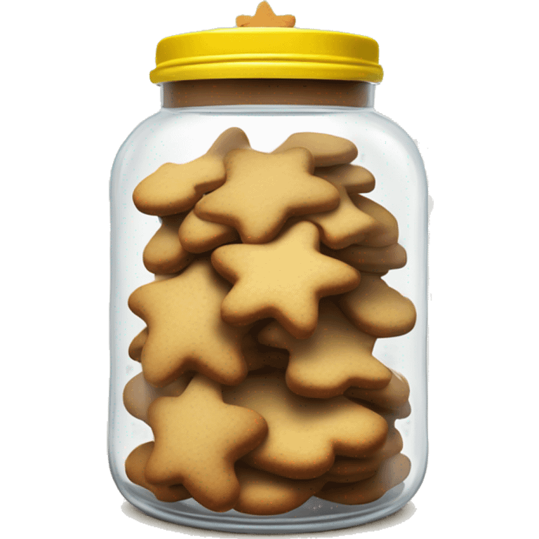 Realistic glass cookie jar yellow lid full of gingerbread cookies isolated.  emoji