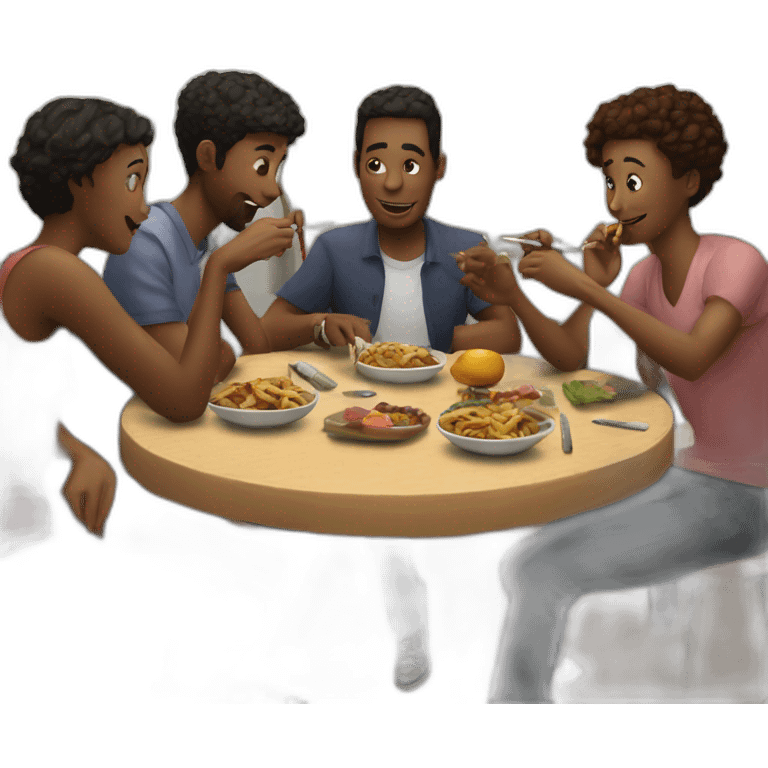 Group of friends eating at a table while smoking sigarets emoji