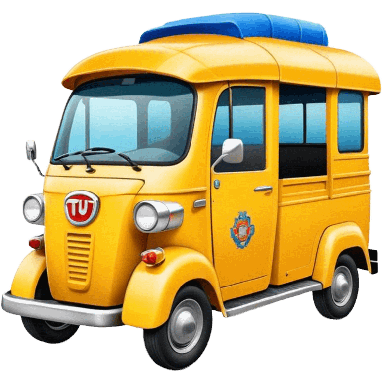 Cinematic Realistic Tuk Tuk Pop Culture Emoji, featuring a vibrant portrayal of the iconic Thai tuk tuk rendered with dynamic textures and lively, urban lighting. emoji