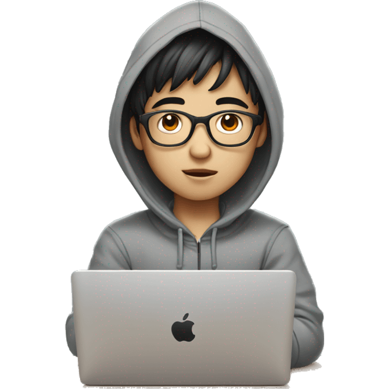 korean boy in grey hoodie with glasses with MacBook-laptop emoji