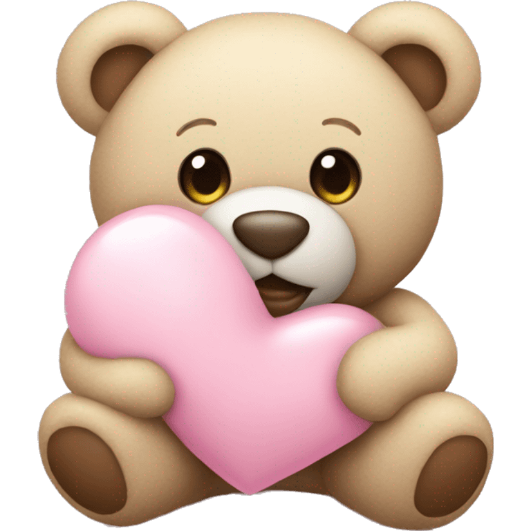 stuffed teddy holding light pink heart emoji