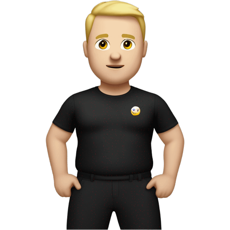 white fat man in sports black pants and black t-shirt, short hair emoji