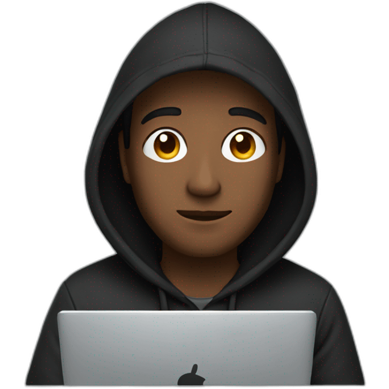 a man wearing a black hoodie behind a laptop screen emoji