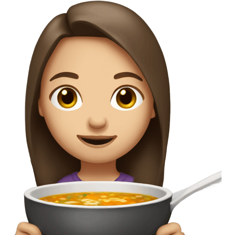 Girl long brown hair eating soup emoji