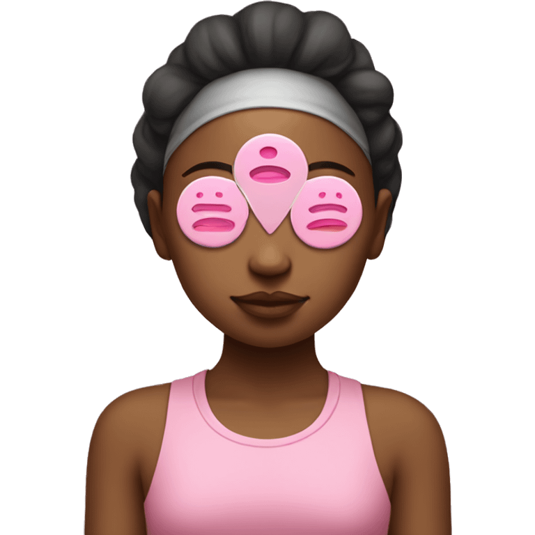 A girl with a pink town on her head meditating with eye patches on emoji