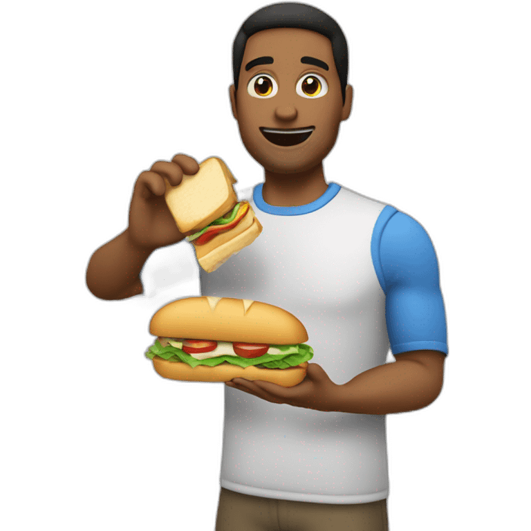 Un pelado comiendo un súper sandwich emoji