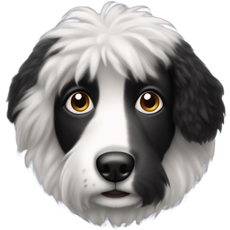 fuzzy black and white dog floppy ears and underbite emoji