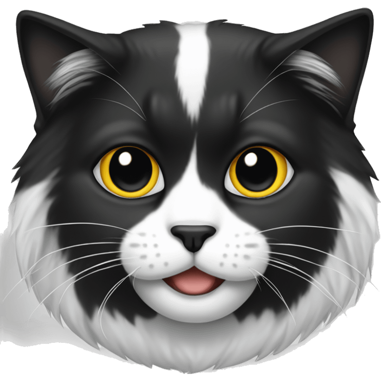 half Black and half white long hair cat with black bottom jaw emoji