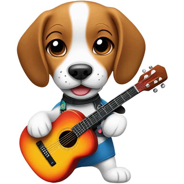 Beagle puppy with a crazy guitar emoji