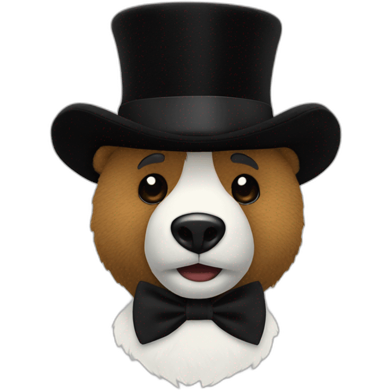 Bear Plush Toy with black bow tie and black top hat emoji