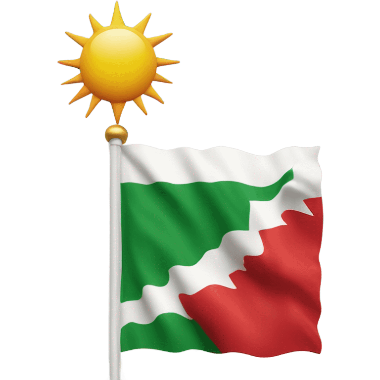 Kurdistan flag with red on top white in middle and green at bottom with a sun in middle emoji