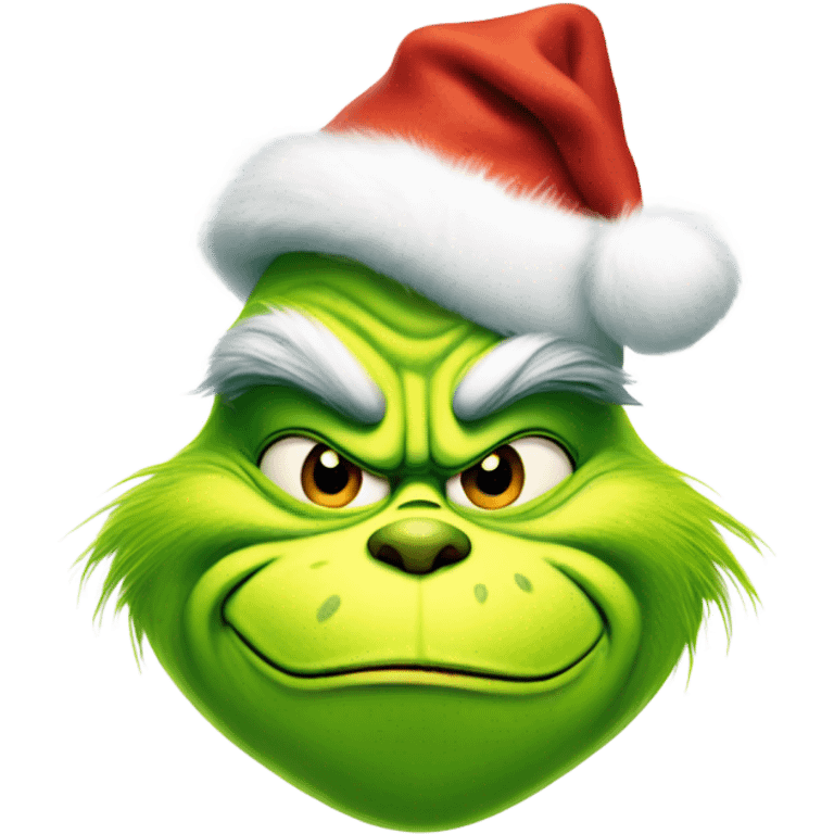 The grinch wearing a Christmas hat smiling emoji