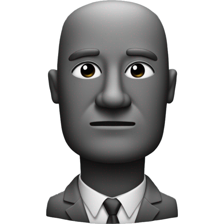 Create a statue of a man looking slightly to the right wearing a suit with a tie and his arms crossed, his face should be a typical moai emoji